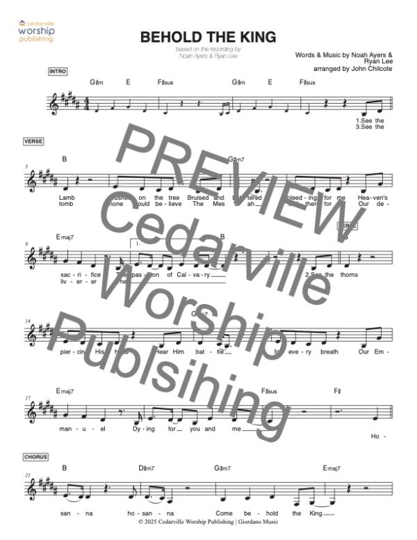 Behold The King by Noah Ayers and Ryan Lee (Lead Sheet in B)