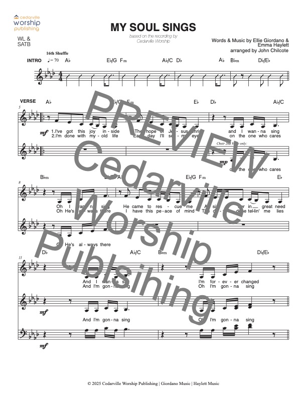 My Soul Sings by Ellie Giordano and Emma Haylett (SATB Choir Sheet in Ab)